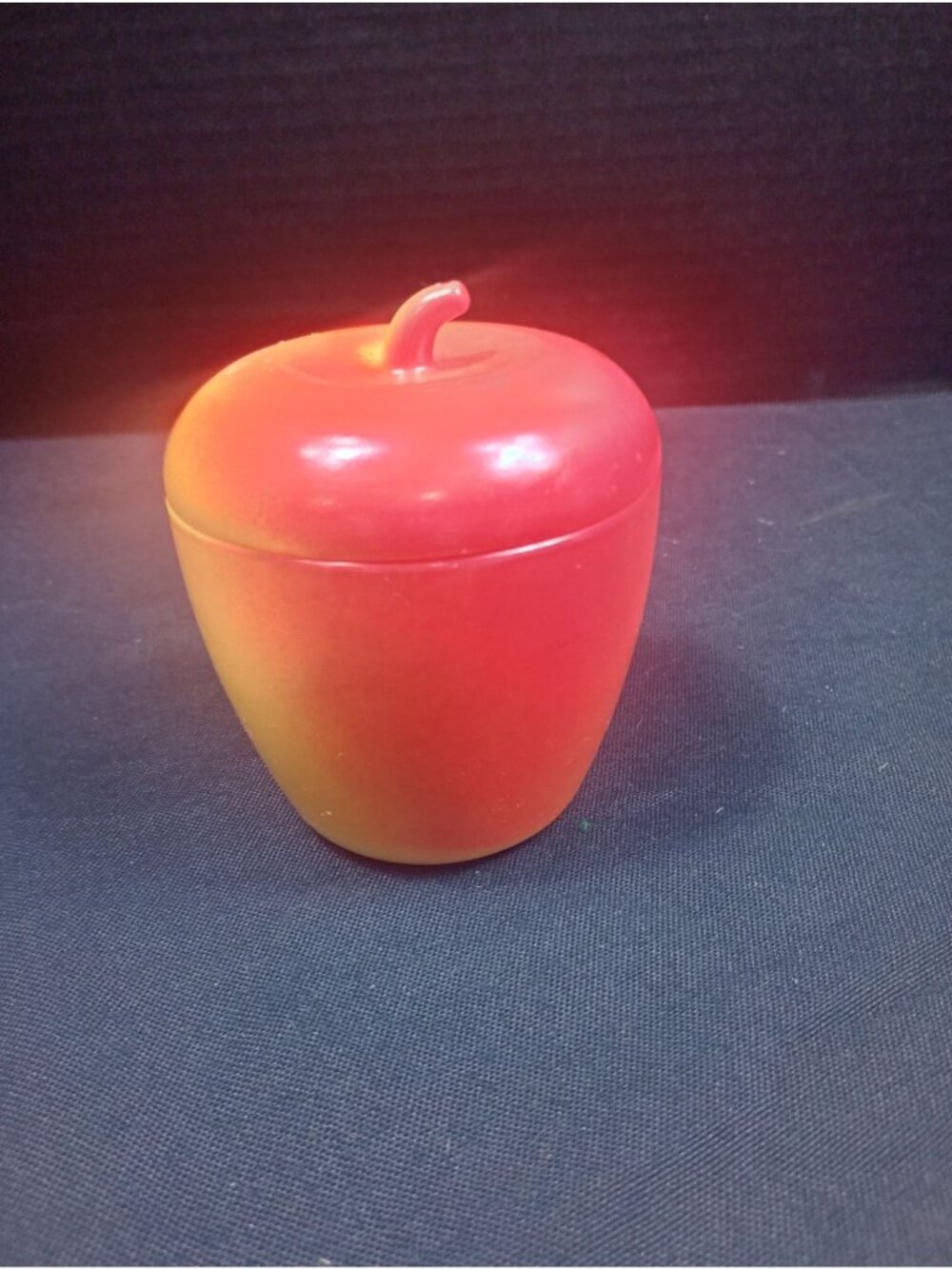 Vintage Retro Mid Century Hazel Atlas Red and Yellow  Milk Glass Apple Lidded Ja